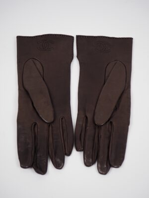 Chanel Brown Leather Vintage Gloves