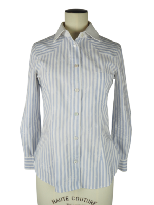 Chanel White/Blue Striped Cotton Shirt Size FR38