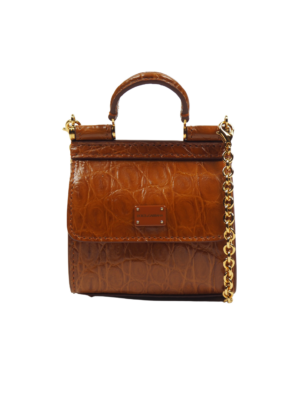 Dolce & Gabbana Brown Croco Leather Sicily 58 Micro Bag