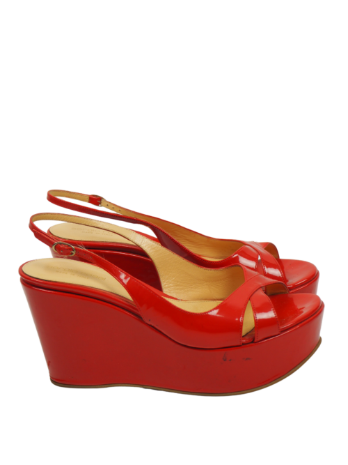 Sergio Rossi Red Patent Leather Wedges Size EU 38,5