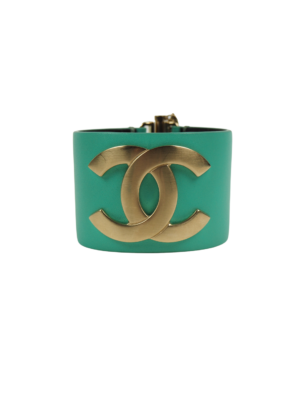Chanel Emerald Green Leather Cuff Bracelet