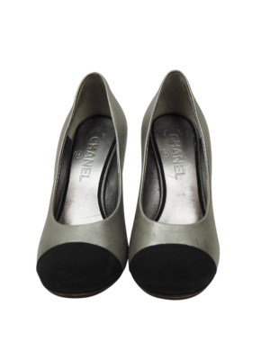 Chanel Silver Leather Two Tone Heels Size 36,5