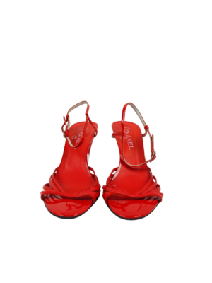 Chanel Red Leather Heeled Sandals Size EU 39,5