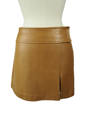 Vent Couvert Camel Leather Skirt Size FR 40