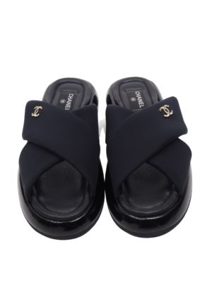 Chanel Black Fabric Puffy CC Logo Sandals Size EU 40