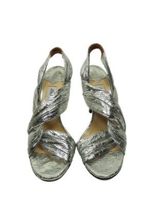 Jimmy Choo Metallic Silver Leather Lalia Heeled Sandals Size EU 37