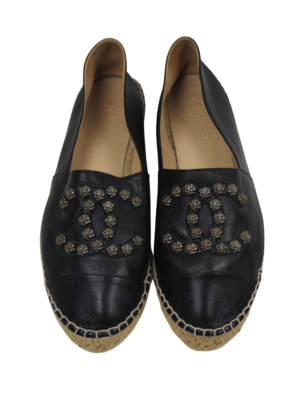 Chanel Black Leather Espadrilles Size EU 39