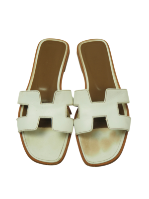 Hermès White Leather Oran Sandals Size EU 38