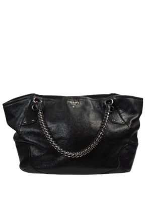 Prada Black Leather Servo Lux Chain Tote Bag