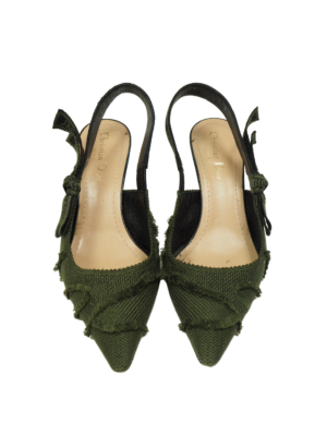 Dior Green Canvas Slingback Heels Size EU 38,5