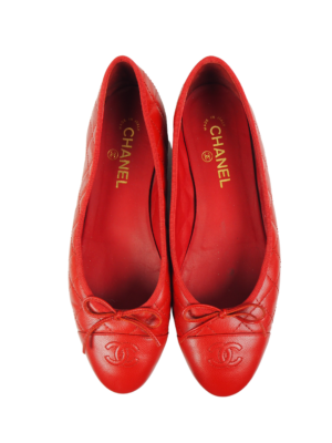 Chanel Red Caviar Leather Ballet Flats Size EU 41