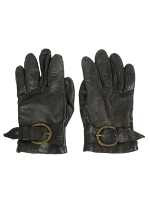 Cavalli Black Leather Gloves Size Medium
