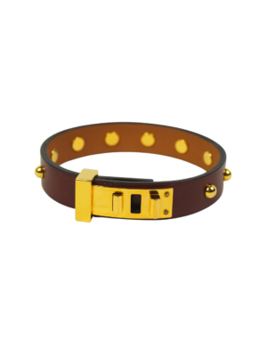 Hermès Brown Leather Mini Dog Clous Ronds Bracelet Size Small