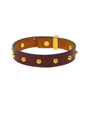 Hermès Brown Leather Mini Dog Clous Ronds Bracelet Size Small