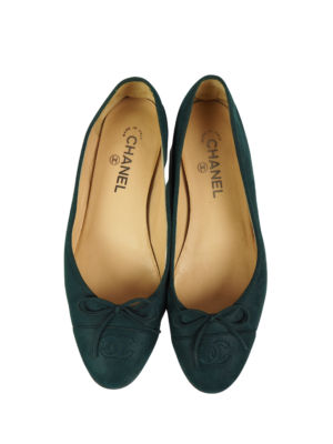 Chanel Green Suede Ballet Flats Size EU 40,5