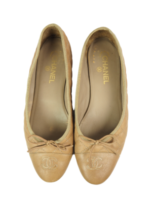 Chanel Taupe Leather Ballet Flats Size EU 41