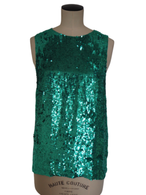 Parosh Green Rayon Sequin Top Size Medium