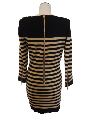 Balmain Black Dress Gold Stripes Size 42 IT