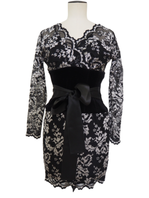 Angelo Tarlazzi Black/White Lace and Velvet Dress Size 42IT