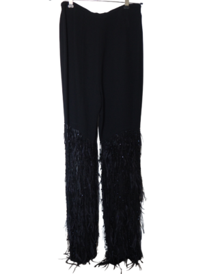 Escada Black Ostrich Feathers Silk Pants Size EU34
