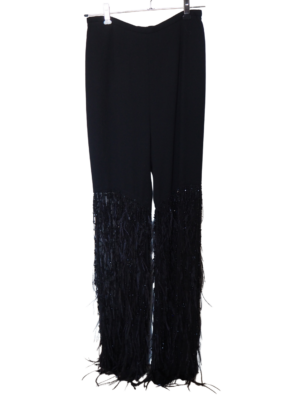 Escada Black Ostrich Feathers Silk Pants Size EU34
