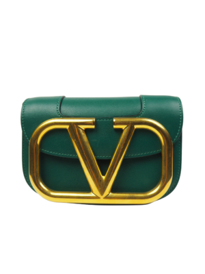 Valentino Garavani Green Leather Small Supervee Crossbody Bag