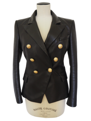 Balmain Classic 6-button Black Leather Blazer Size FR38