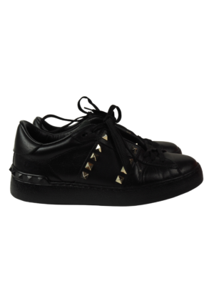 Valentino Garavani Black Leather Rockstud Untitled Sneaker Size EU 37