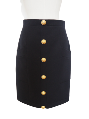 Balmain Classic Black Wool Skirt Size FR38