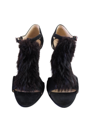 Prada Black Suede Fur Heels Size 38