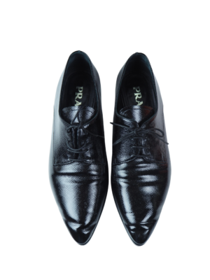 Prada Black Leather Laced Oxford Shoes Size EU 37
