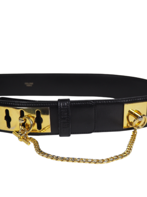 Céline Black Leather Gold Chain Belt Size 80