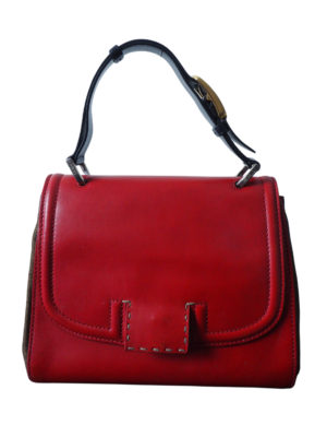 Fendi Red Leather Silvana Top Handle Bag