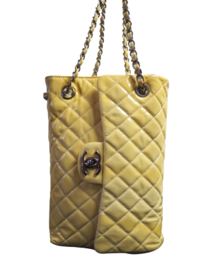 Chanel Yellow Patent Leather Quilted Upside Down Flap Bag