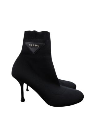Prada Black Canvas Sock Boots Size EU 38
