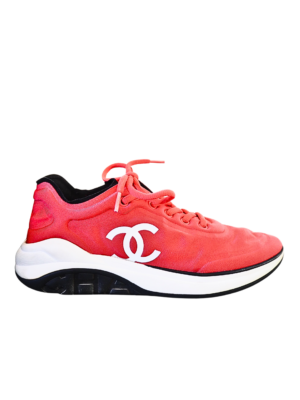 Chanel Coral Red Canvas Sneakers Size EU 39