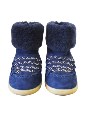 Chanel Navy Suede Short Snow Boots Size EU 37