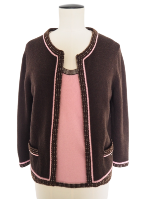 Chanel Pink/Brown Cashmere Cardigan Set Size FR 40