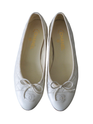 Chanel White Quilted Caviar Leather Ballet Flats Size EU 40,5
