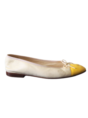 Chanel Yellow Two-Toned Leather Ballet Flats Size EU 41