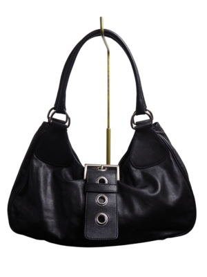 Prada Black Leather Half Moon Shoulder Bag