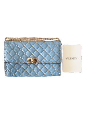 Valentino Rockstud Spike Small Blue Leather Shoulder Bag