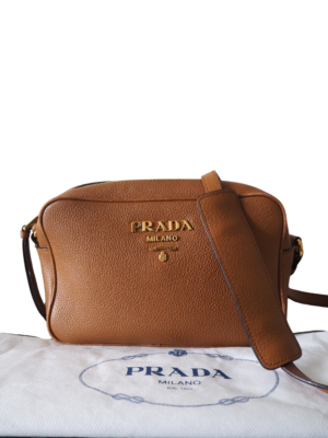 Prada Brown Saffiano Camera Bag Small