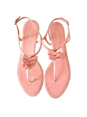 Chanel Pink Satin Interlocking CC T-Strap Sandal Size EU 41,5