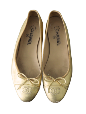 Chanel Gold Leather Ballet Flats Size EU 40,5