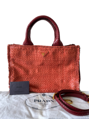 Prada Coral Woven Leather Madras Bag