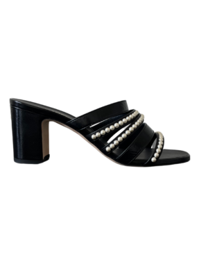 Chanel Black Leather Pearl Mules Size 40