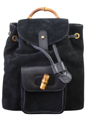 Gucci Black Suede Bamboo Backpack