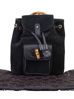 Gucci Black Suede Bamboo Backpack