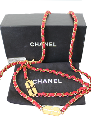 Chanel Red Leather Razor Chain Belt 2001